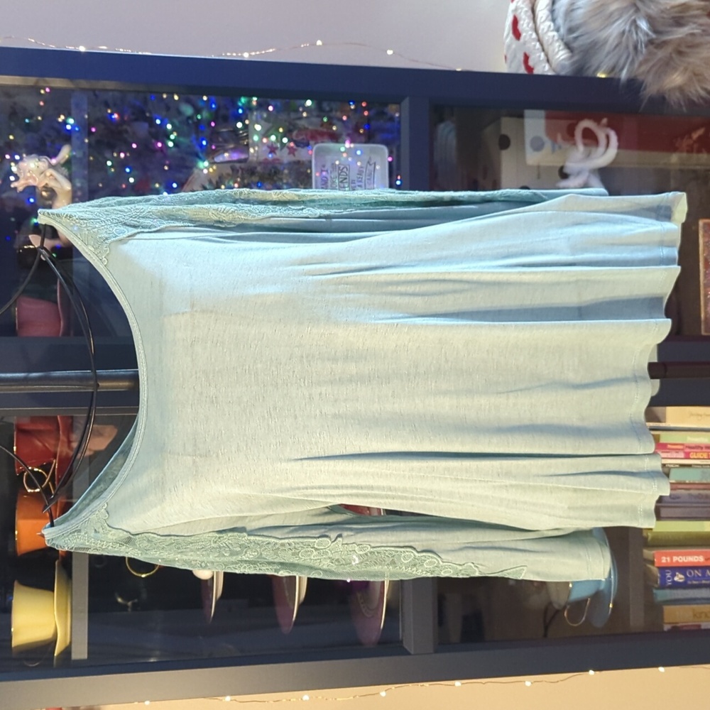 Aqua lace sleeve drapey top